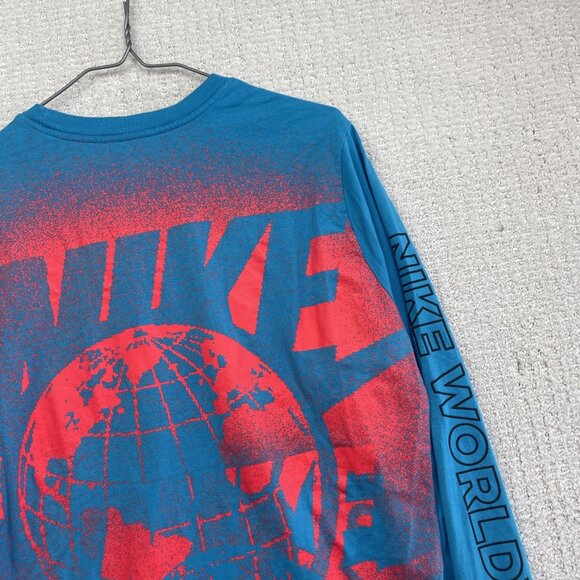 Y2K Nike Worldwide Long Sleeve Shirt Mens Size M Tee Blue / Orange Globe - Picture 2 of 13
